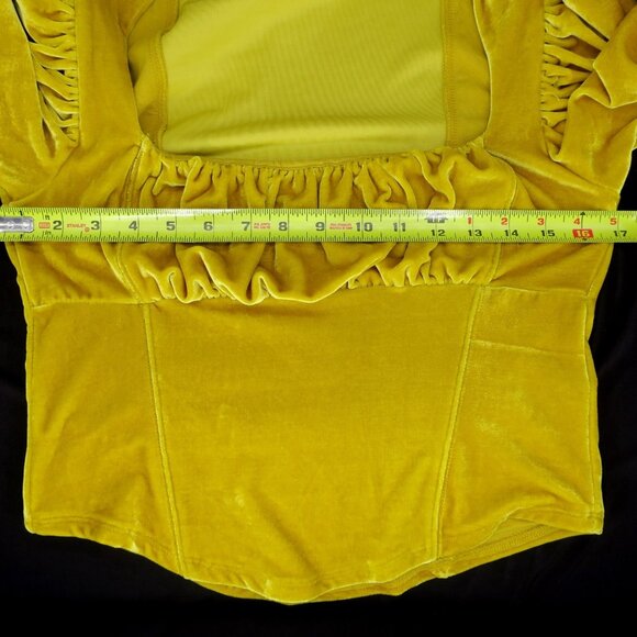 Free People Hold Me Puff Sleeve Velvet Top Glistening Gold Boho Women's Medium - Picture 5 of 7